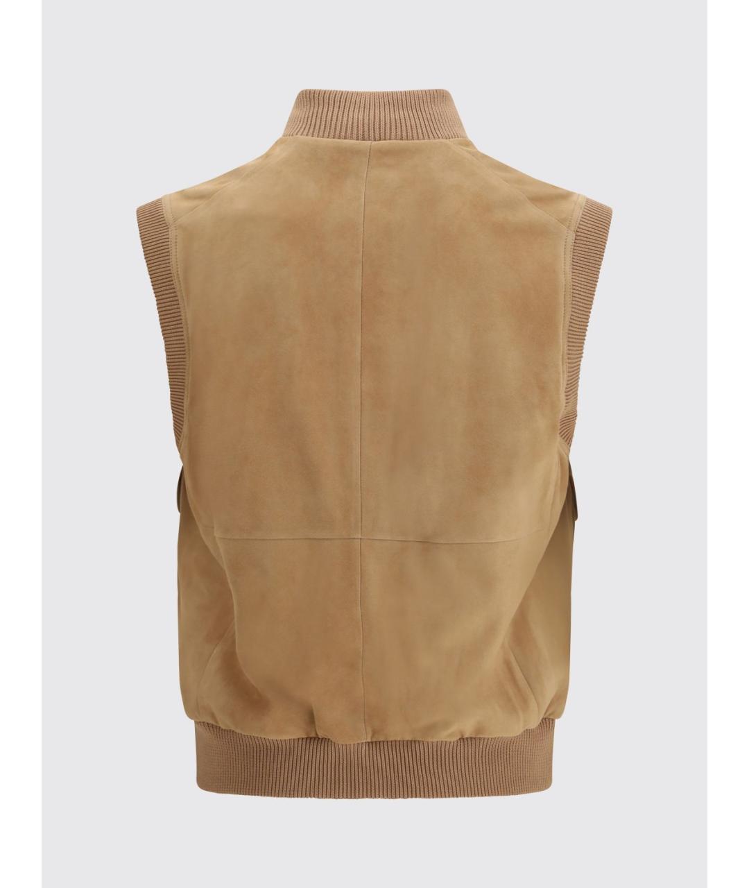 BRUNELLO CUCINELLI Бежевый кожаный жилет, фото 3