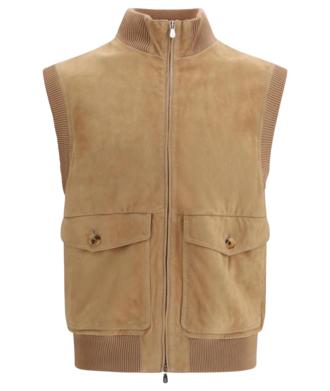 BRUNELLO CUCINELLI Бежевый кожаный жилет, фото 1