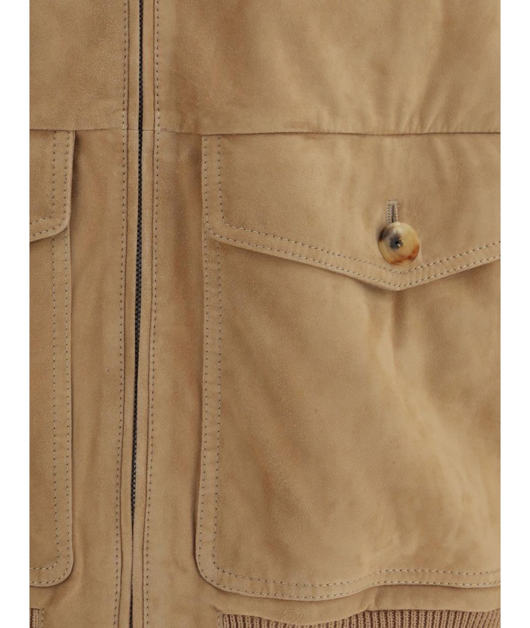 BRUNELLO CUCINELLI Бежевый кожаный жилет, фото 4