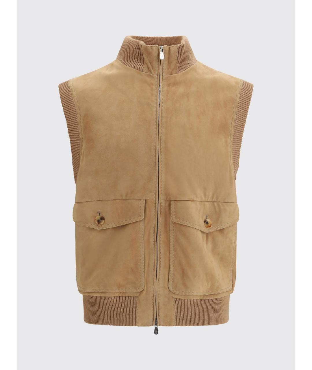 BRUNELLO CUCINELLI Бежевый кожаный жилет, фото 5