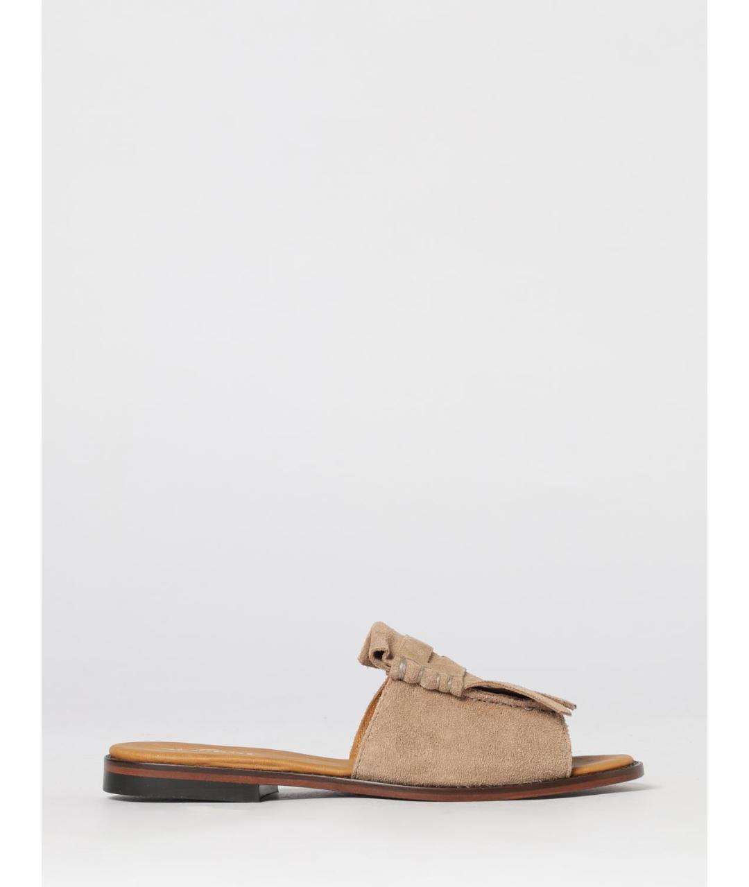 SEBAGO Бежевые кожаные шлепанцы, фото 4