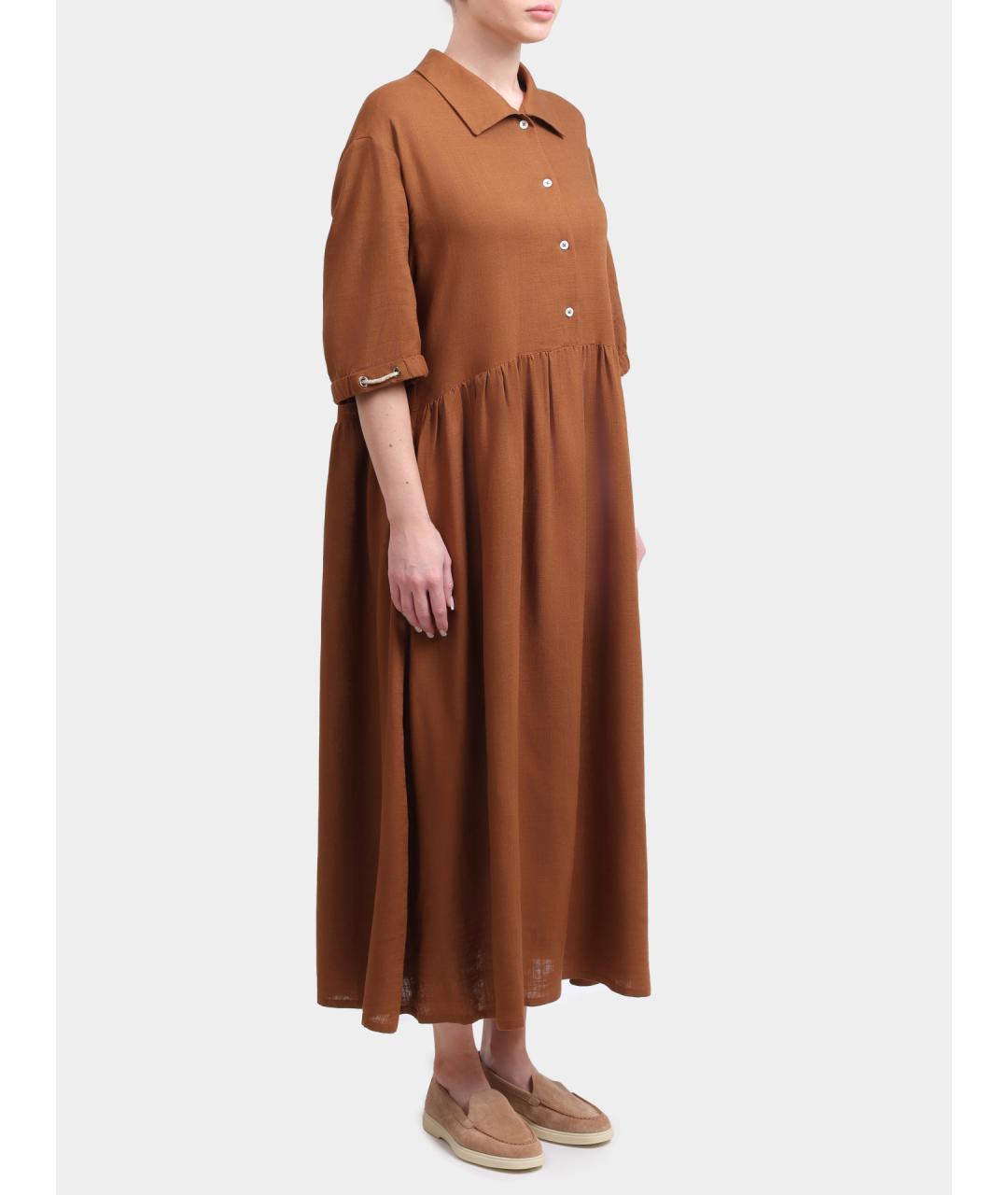 HERNO Коричневое льняное повседневное платье, фото 3