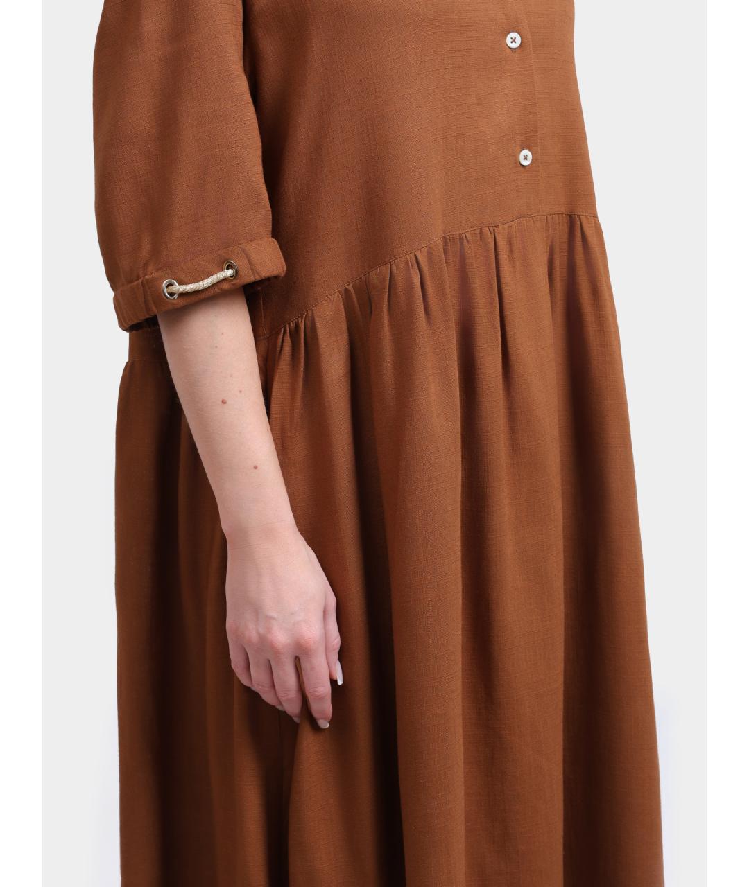 HERNO Коричневое льняное повседневное платье, фото 4