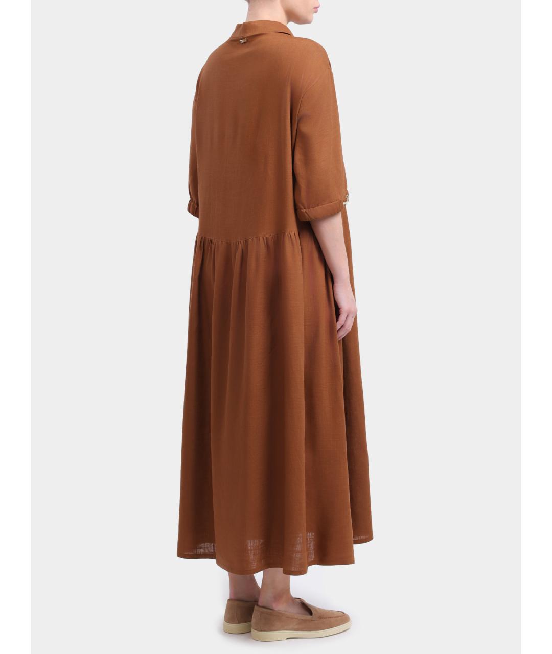 HERNO Коричневое льняное повседневное платье, фото 5