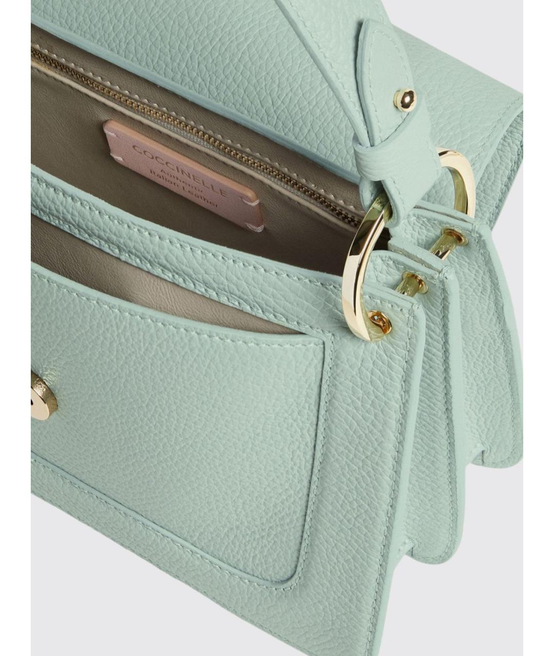 COCCINELLE Бирюзовая кожаная сумка с короткими ручками, фото 3