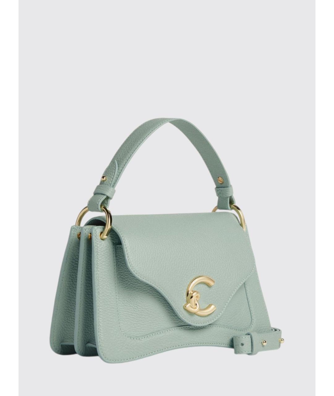 COCCINELLE Бирюзовая кожаная сумка с короткими ручками, фото 2