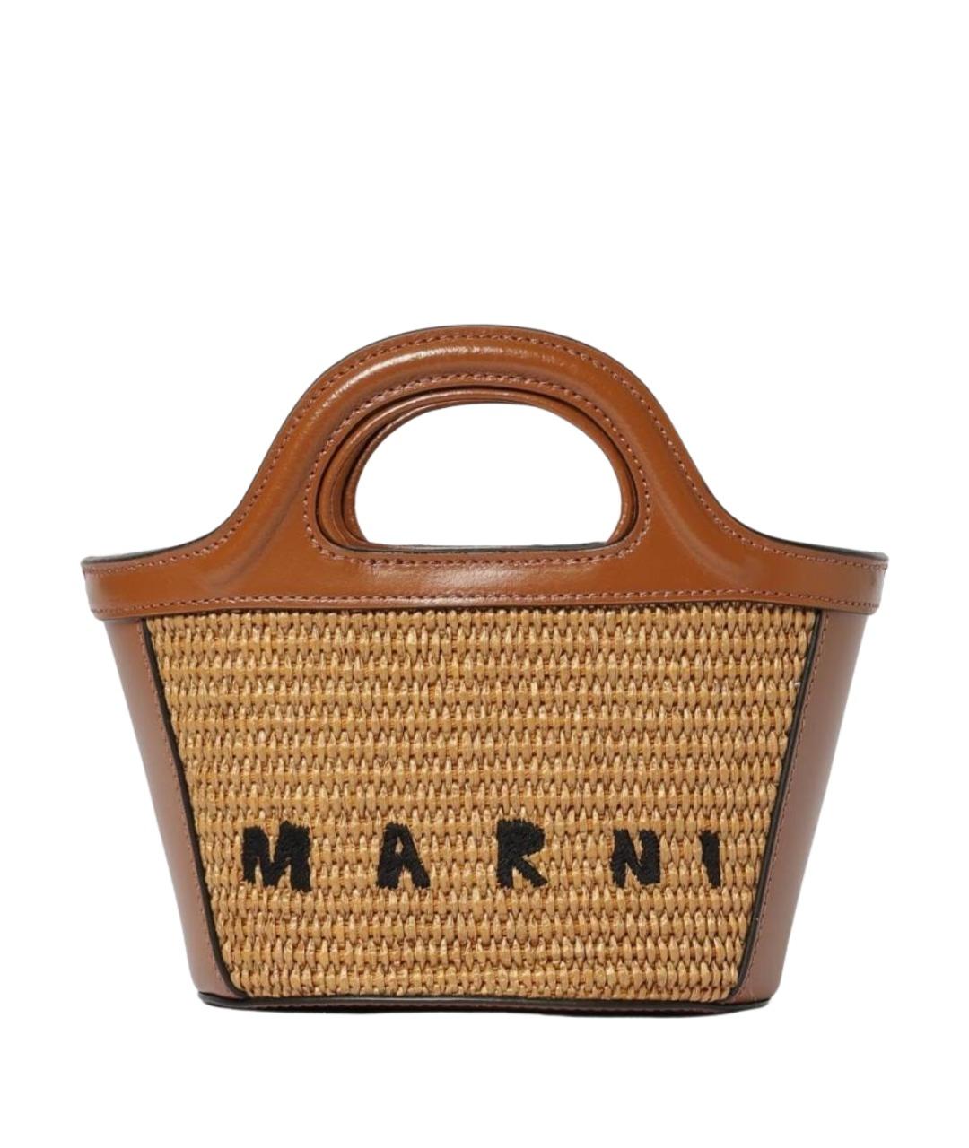 MARNI Коричневая пелетеная сумка с короткими ручками, фото 1