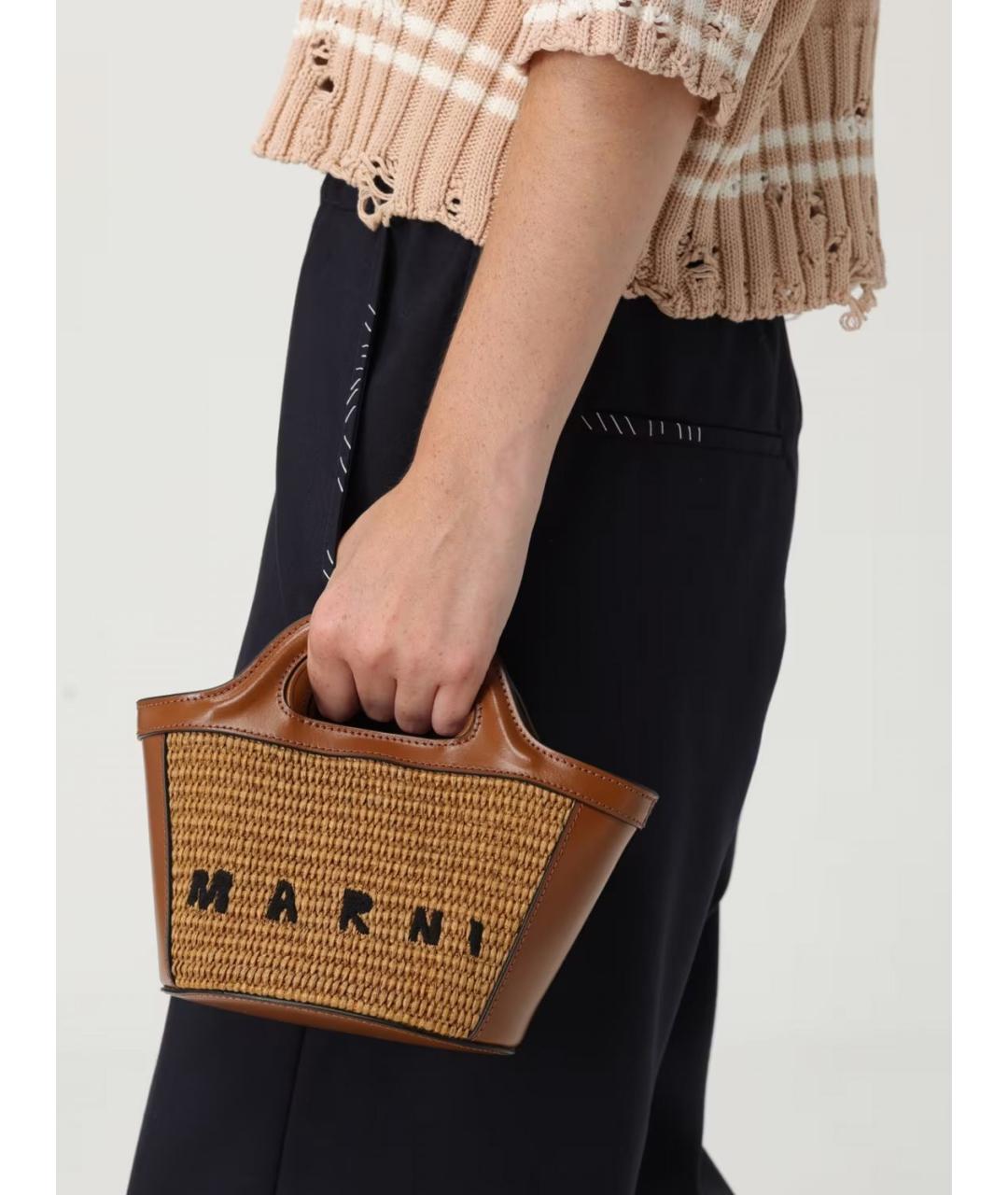 MARNI Коричневая пелетеная сумка с короткими ручками, фото 2