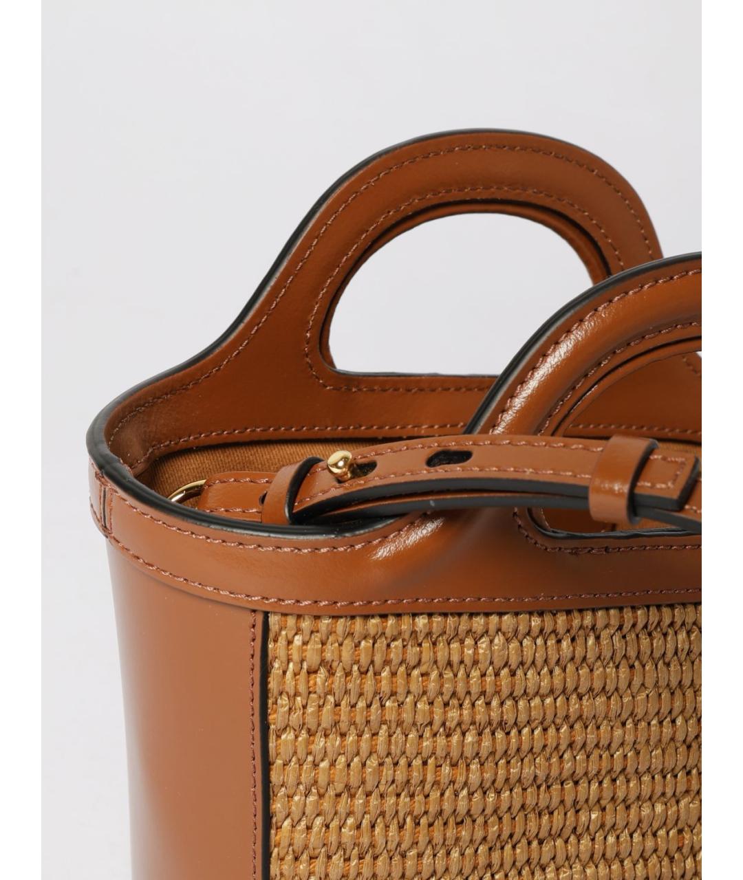 MARNI Коричневая пелетеная сумка с короткими ручками, фото 4