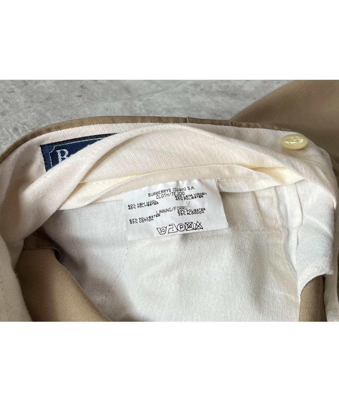 BURBERRY Бежевые шерстяные классические брюки, фото 8