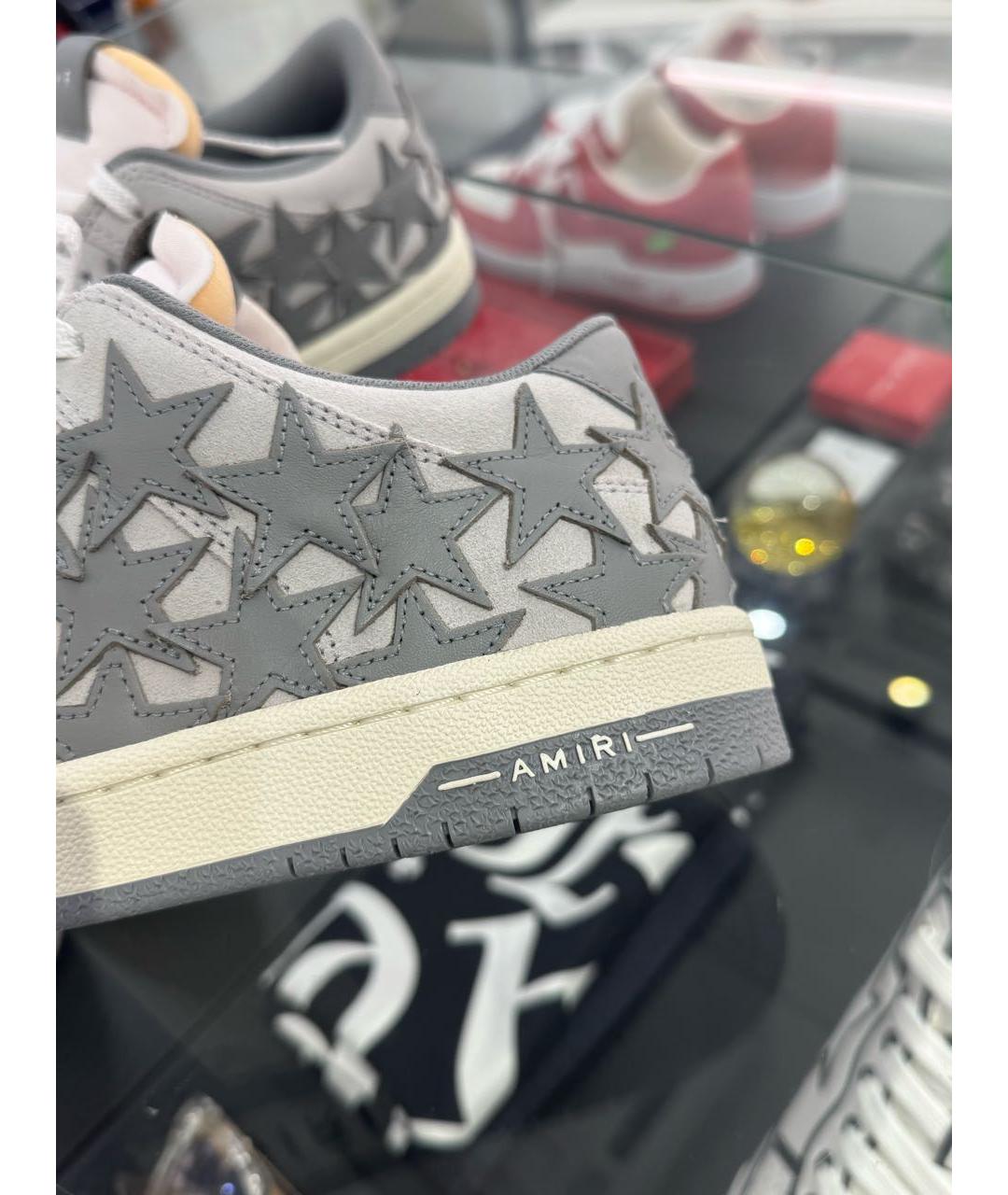 AMIRI Серые кожаные низкие кроссовки / кеды, фото 9