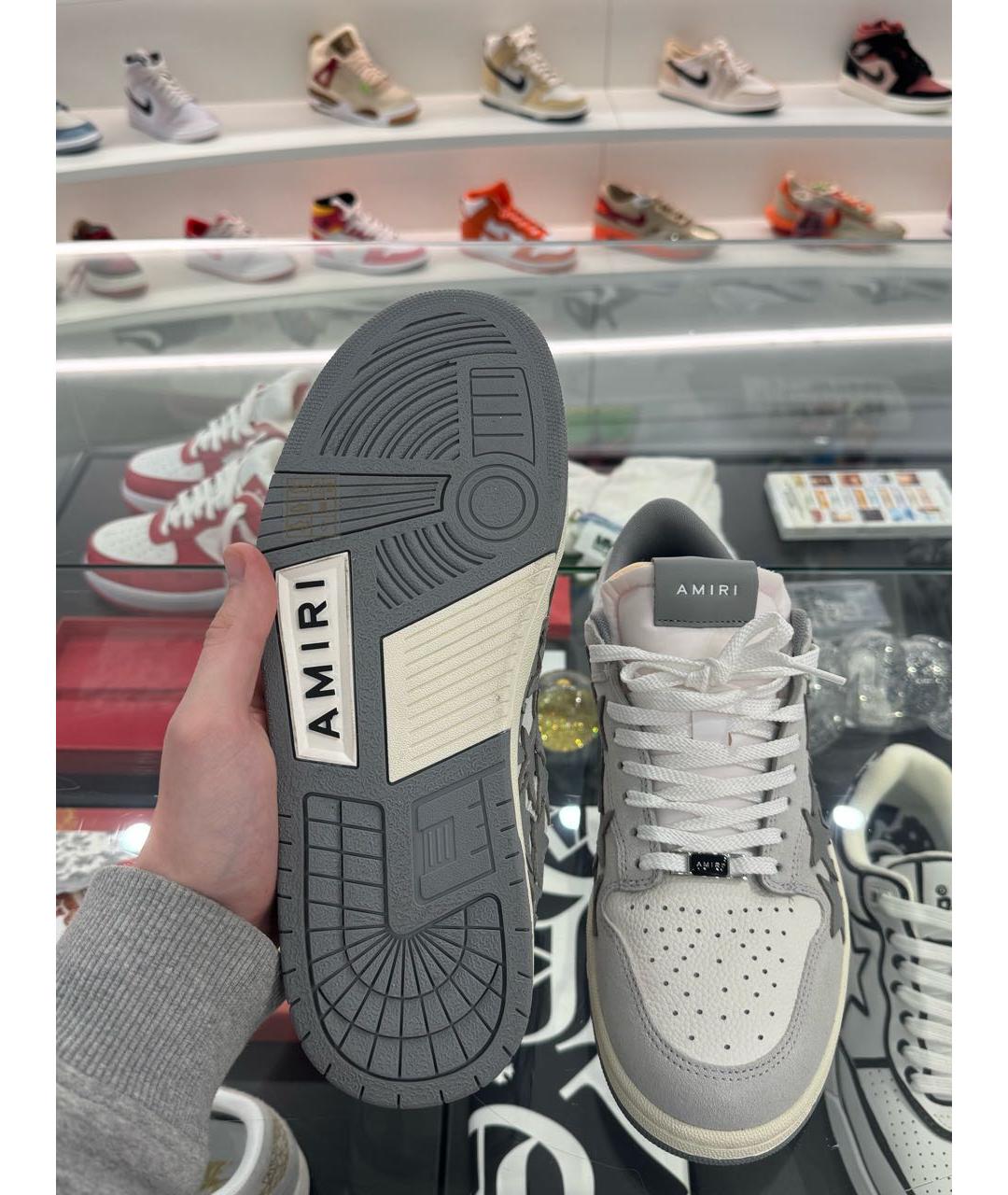 AMIRI Серые кожаные низкие кроссовки / кеды, фото 8