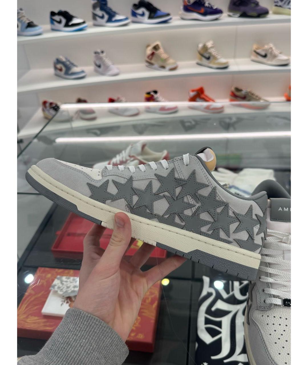 AMIRI Серые кожаные низкие кроссовки / кеды, фото 5