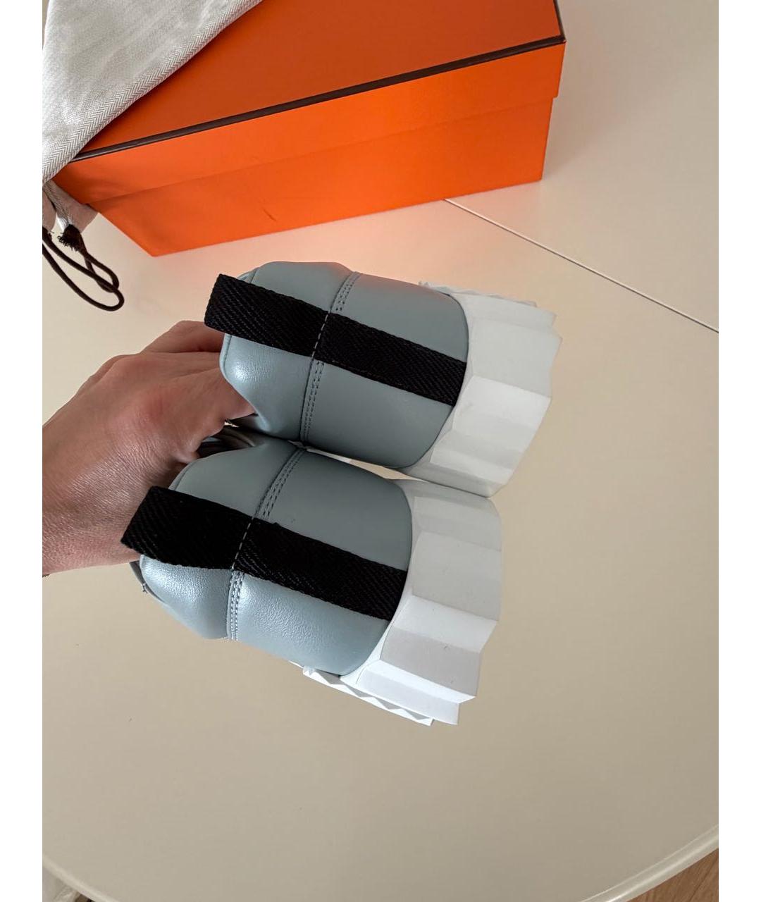 HERMES Бирюзовые кожаные кроссовки, фото 4