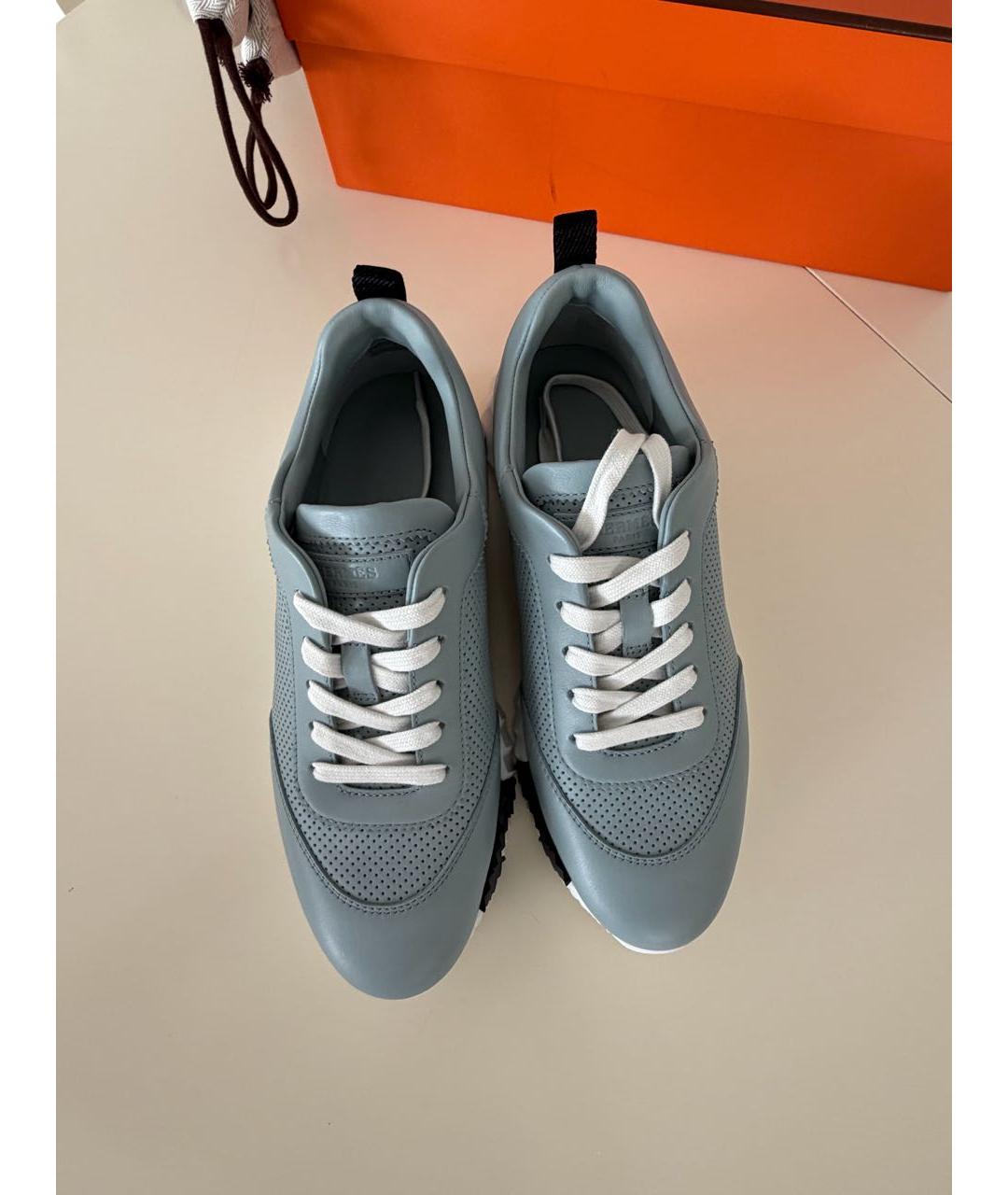 HERMES Бирюзовые кожаные кроссовки, фото 2