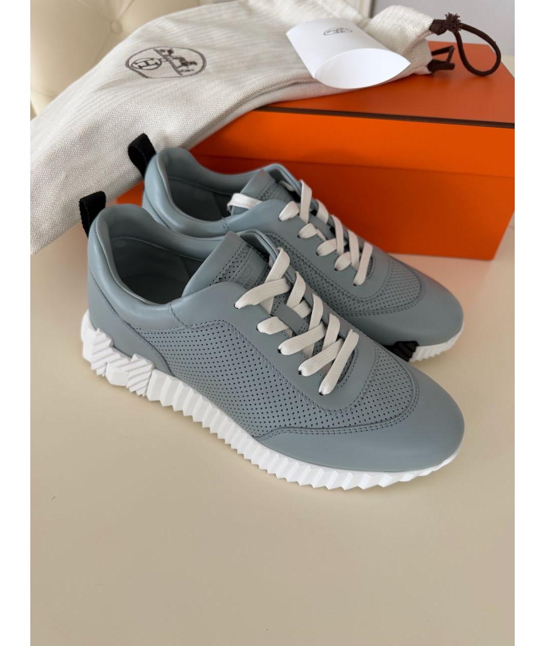 HERMES Бирюзовые кожаные кроссовки, фото 8