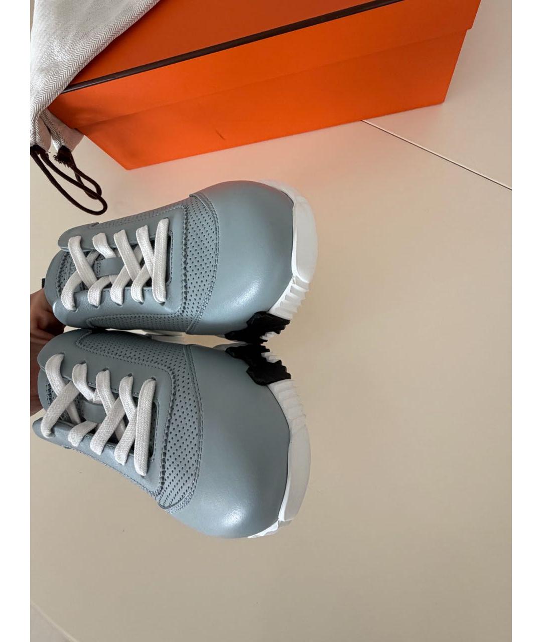 HERMES Бирюзовые кожаные кроссовки, фото 3