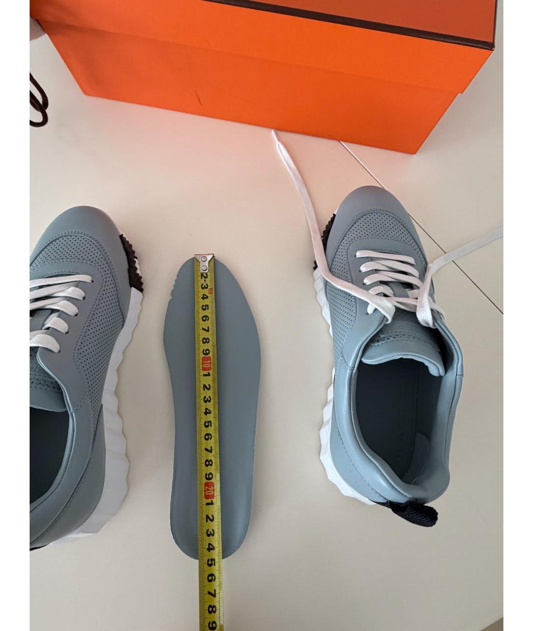 HERMES Бирюзовые кожаные кроссовки, фото 7