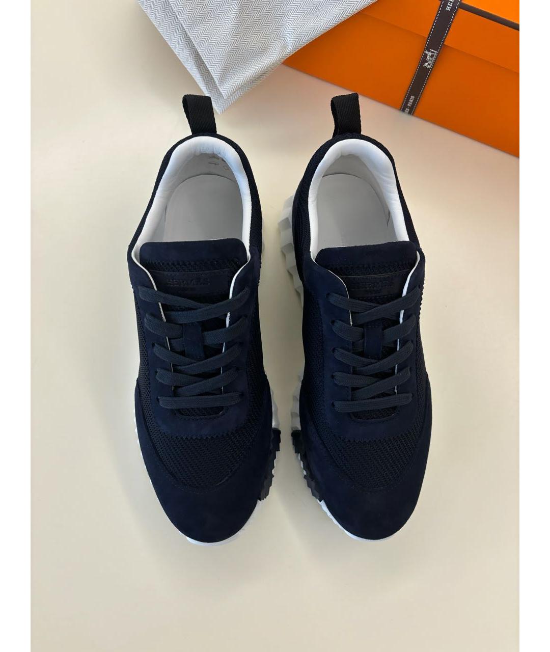 HERMES Темно-синие замшевые кроссовки, фото 2