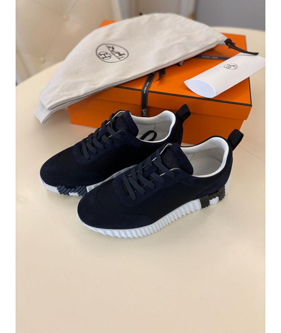 HERMES Темно-синие замшевые кроссовки, фото 8