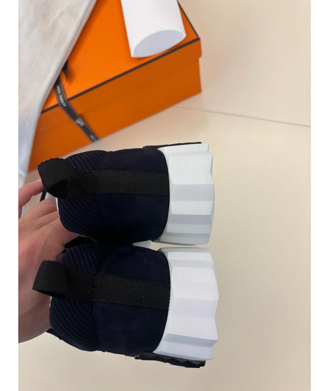 HERMES Темно-синие замшевые кроссовки, фото 4