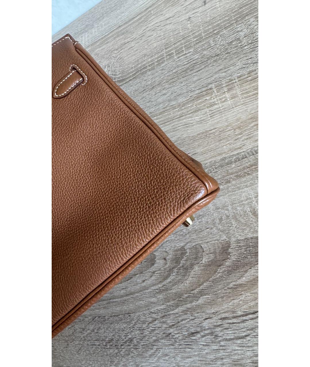 HERMES Коричневая кожаная сумка с короткими ручками, фото 5