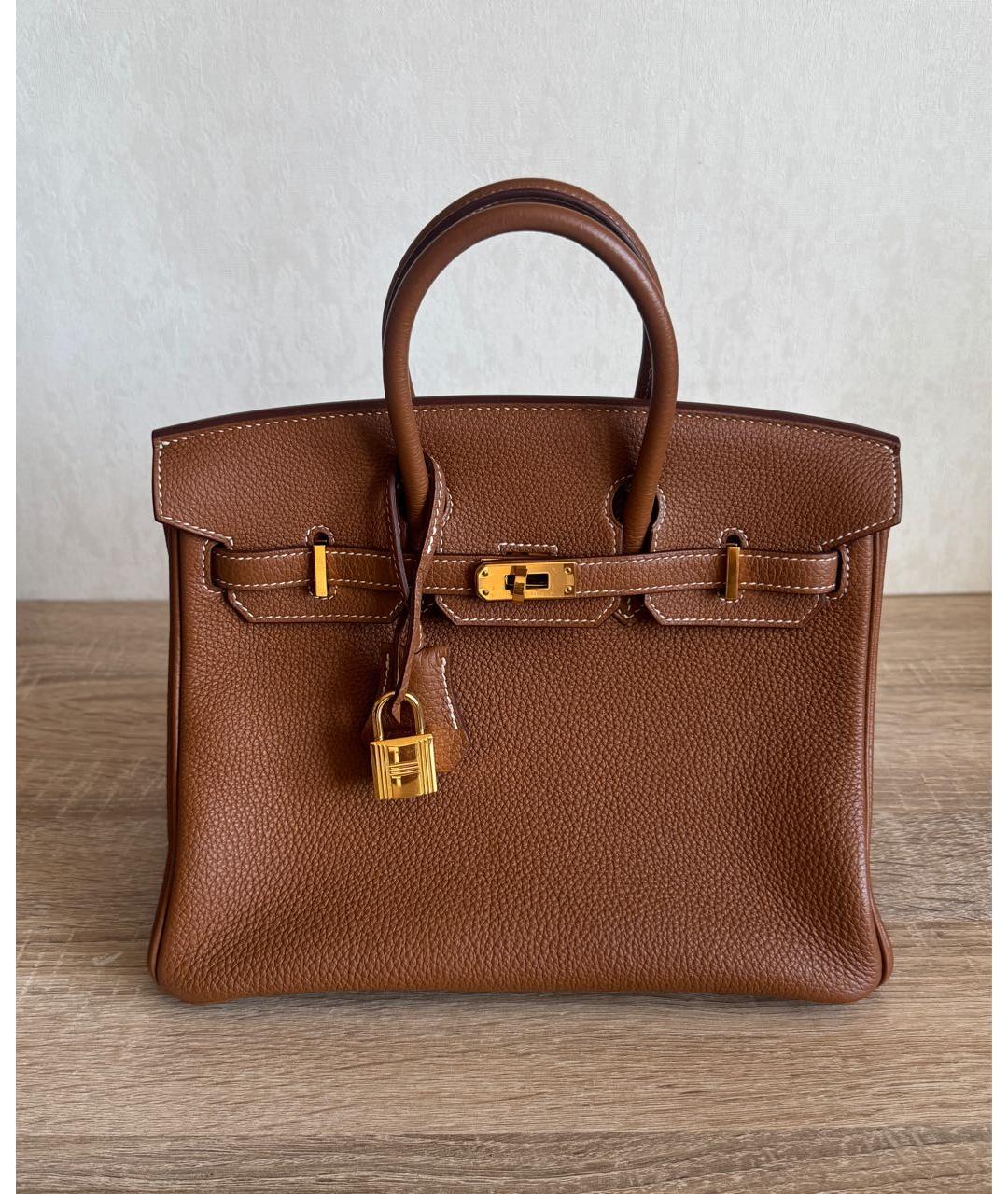 HERMES Коричневая кожаная сумка с короткими ручками, фото 8