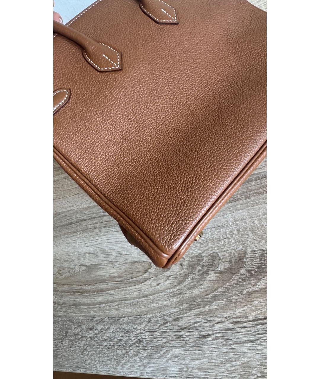 HERMES Коричневая кожаная сумка с короткими ручками, фото 6
