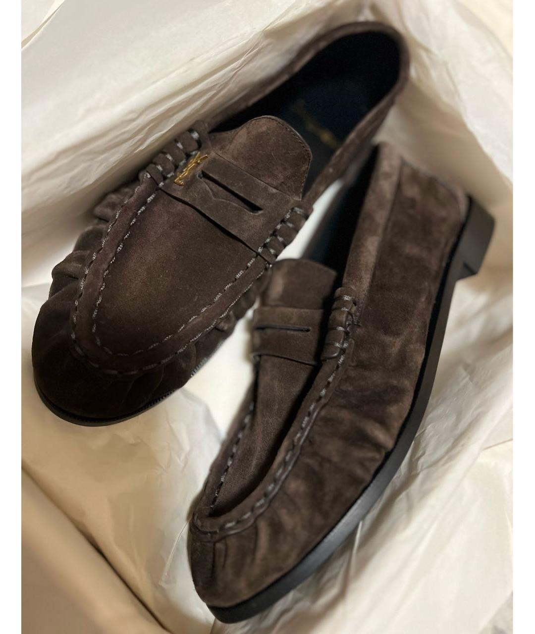 SAINT LAURENT Коричневые замшевые лоферы, фото 5