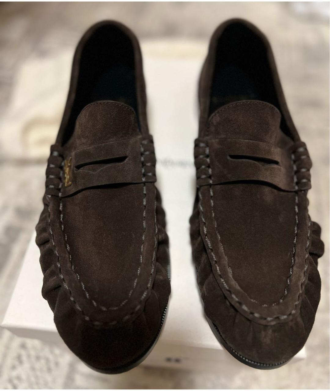 SAINT LAURENT Коричневые замшевые лоферы, фото 6