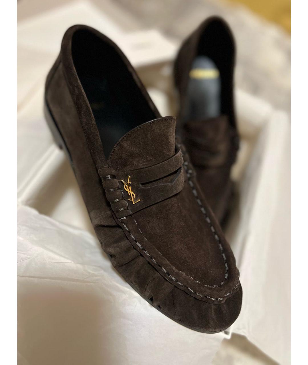 SAINT LAURENT Коричневые замшевые лоферы, фото 4