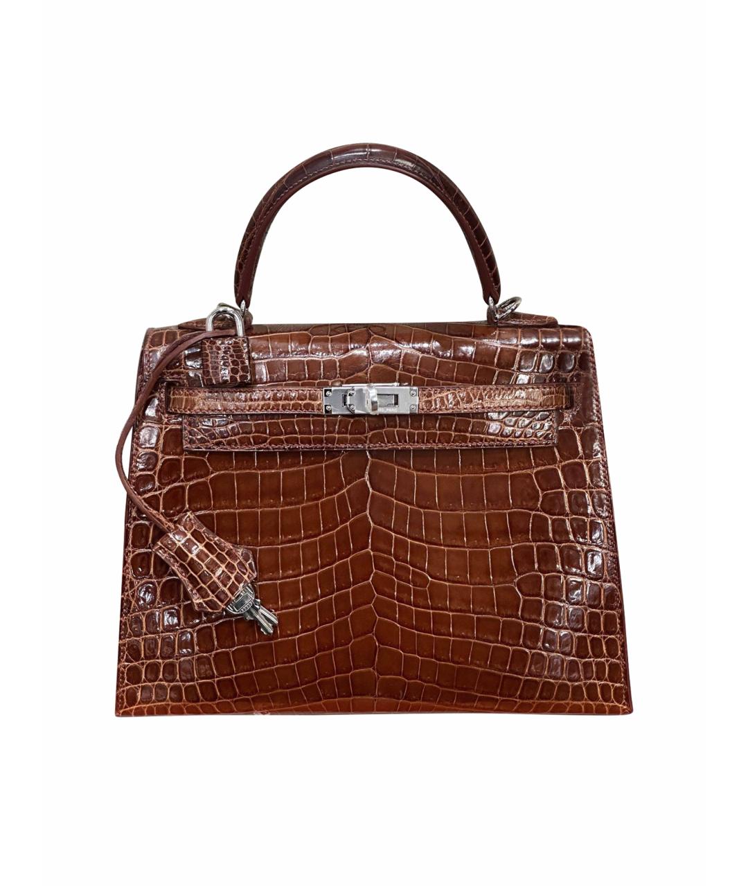 HERMES Коричневая сумка с короткими ручками из экзотической кожи, фото 1