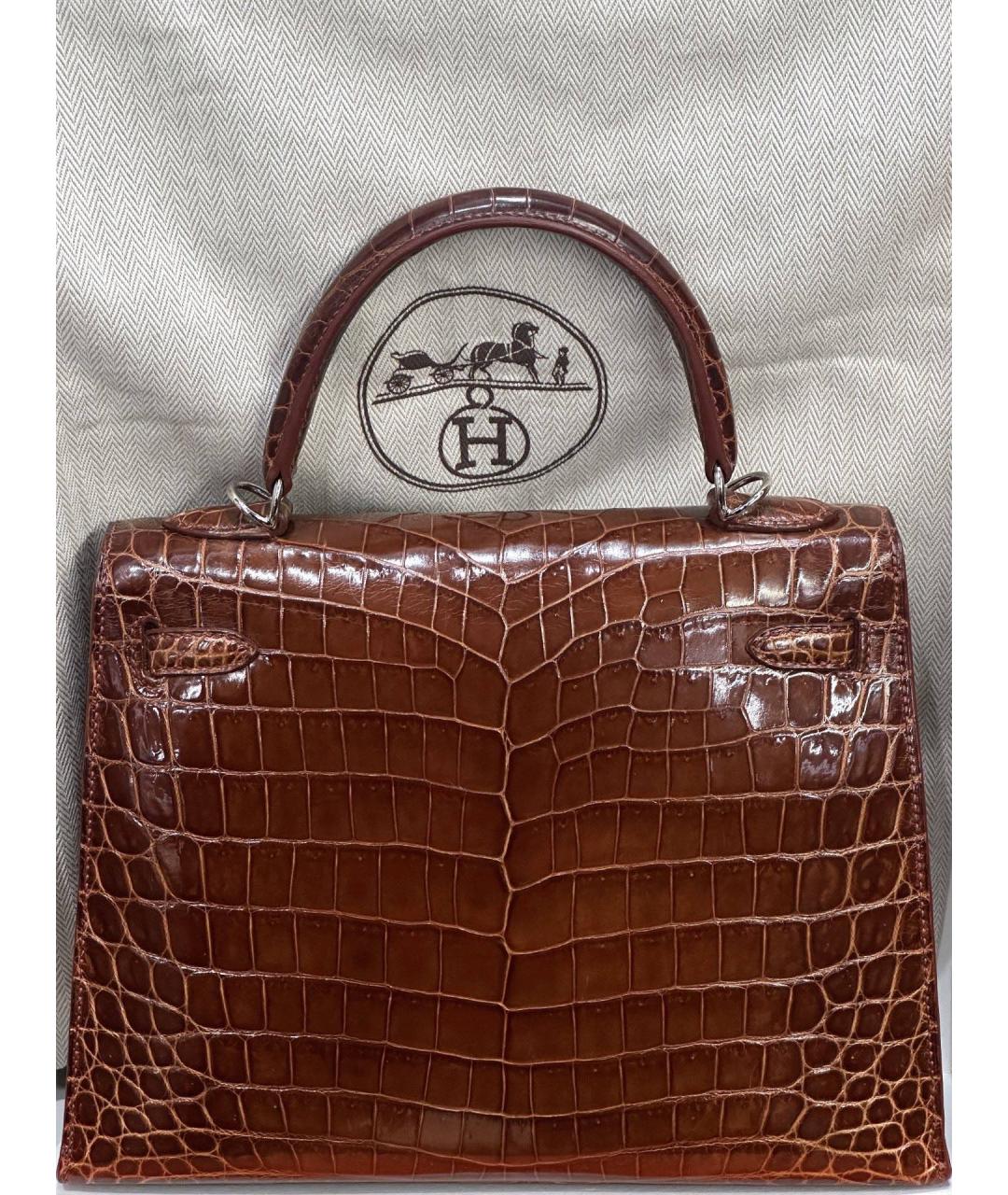 HERMES Коричневая сумка с короткими ручками из экзотической кожи, фото 2