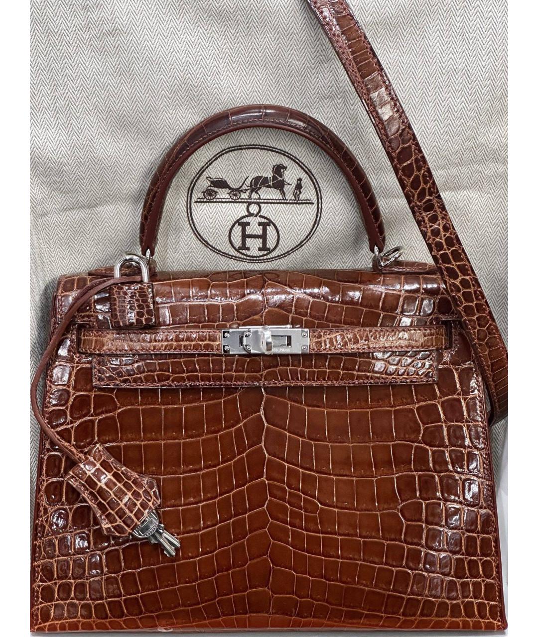 HERMES Коричневая сумка с короткими ручками из экзотической кожи, фото 3