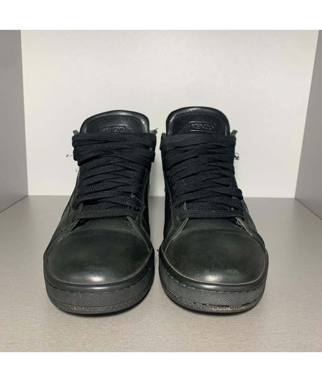 KENZO Черные кожаные высокие кроссовки / кеды, фото 2