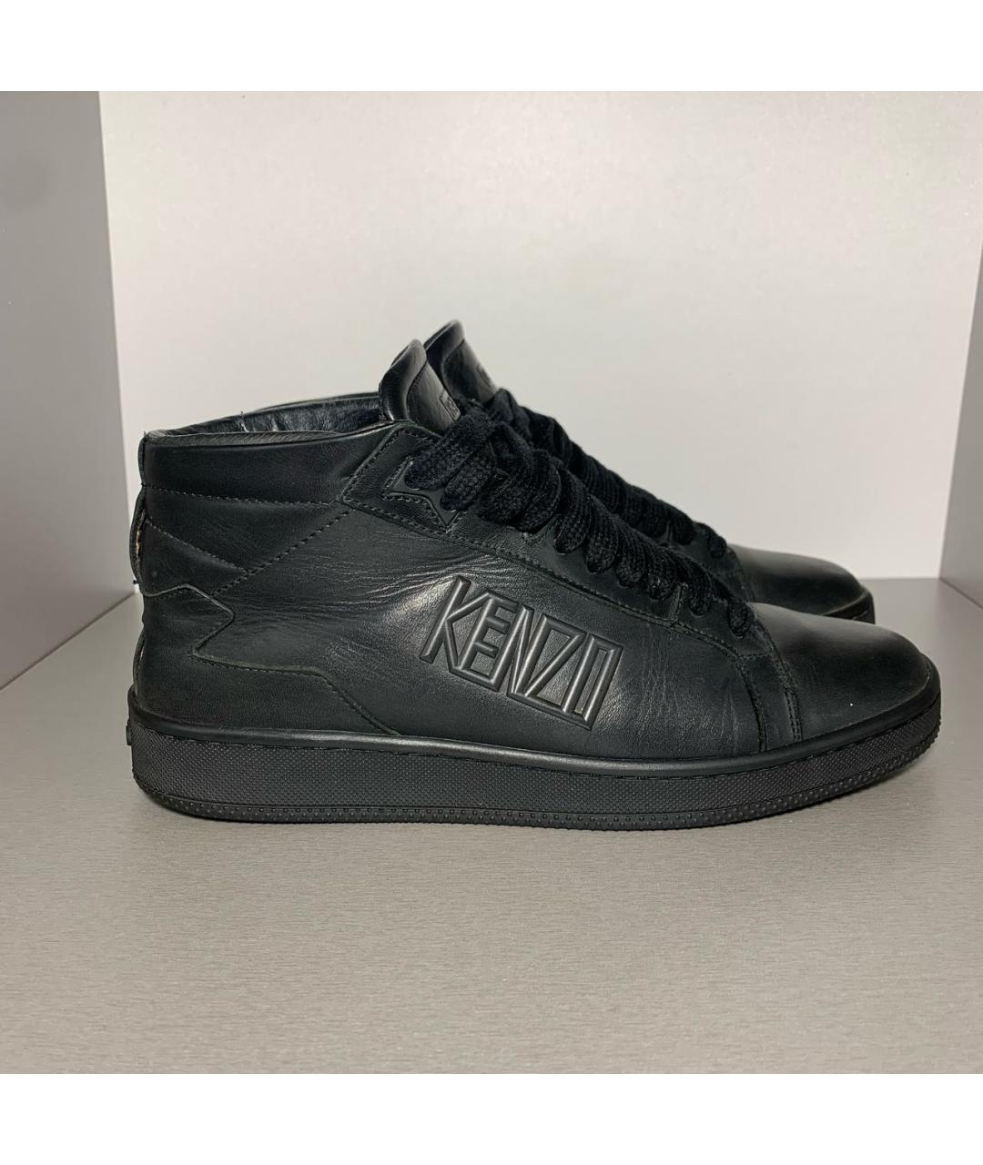 KENZO Черные кожаные высокие кроссовки / кеды, фото 6