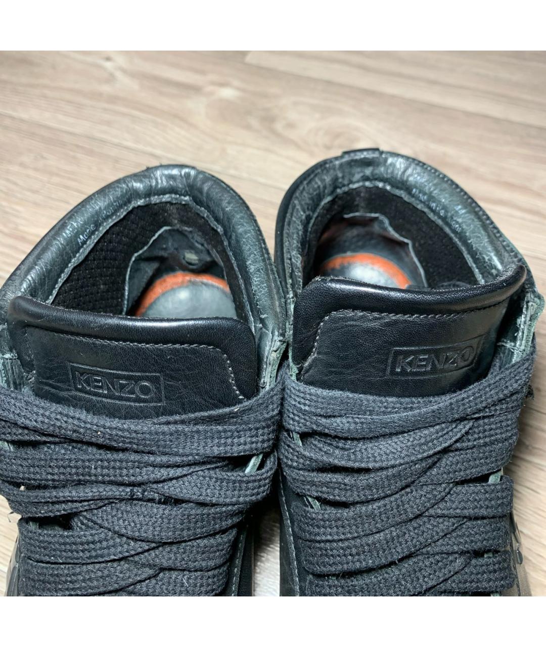 KENZO Черные кожаные высокие кроссовки / кеды, фото 3