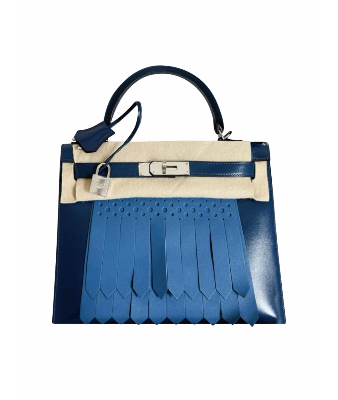 HERMES Синяя кожаная сумка с короткими ручками, фото 1