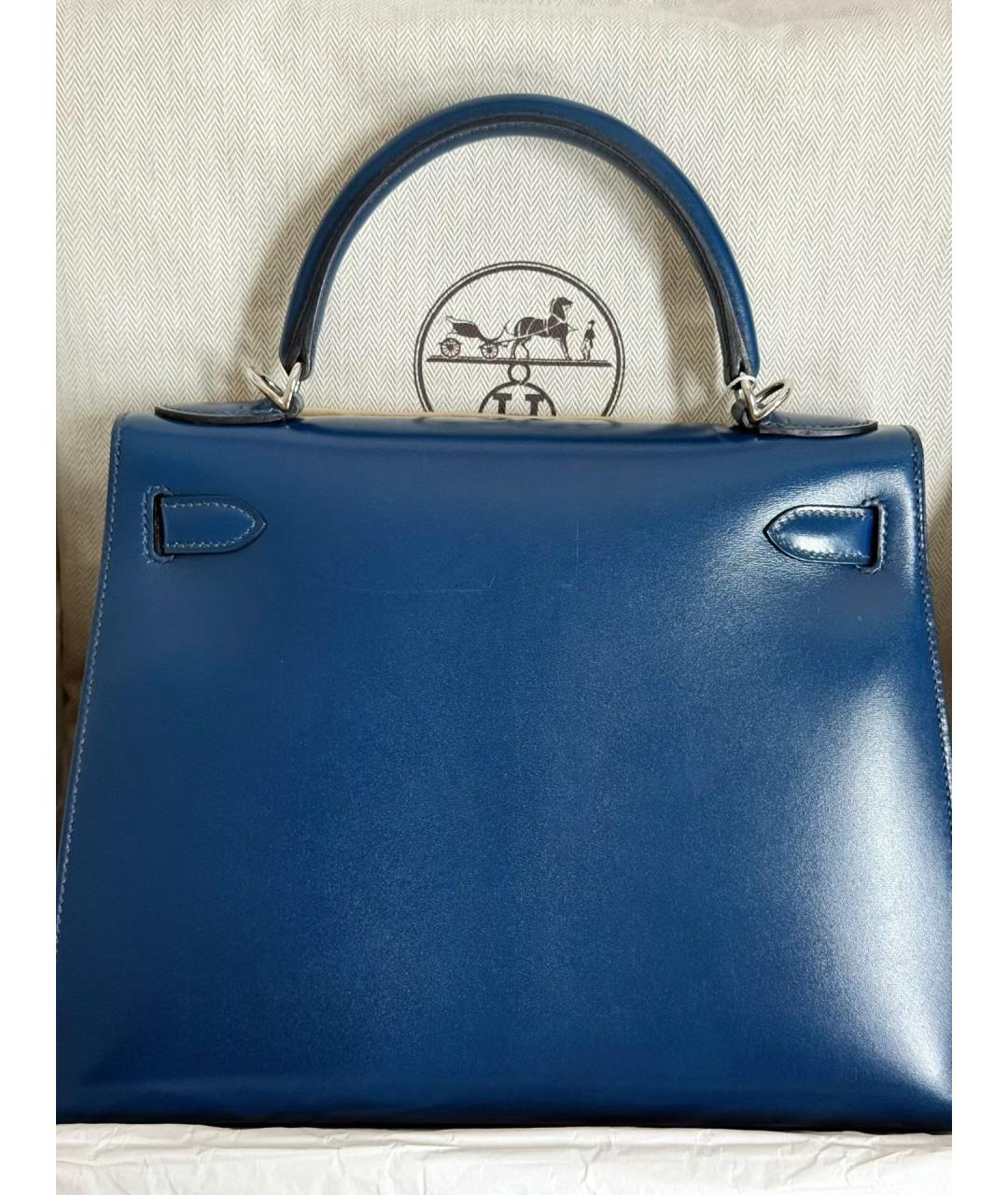 HERMES Синяя кожаная сумка с короткими ручками, фото 2