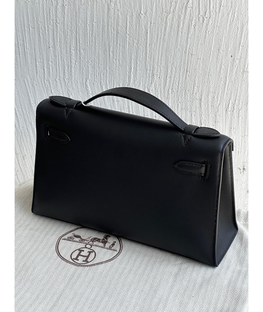 HERMES Черная кожаная сумка с короткими ручками, фото 2