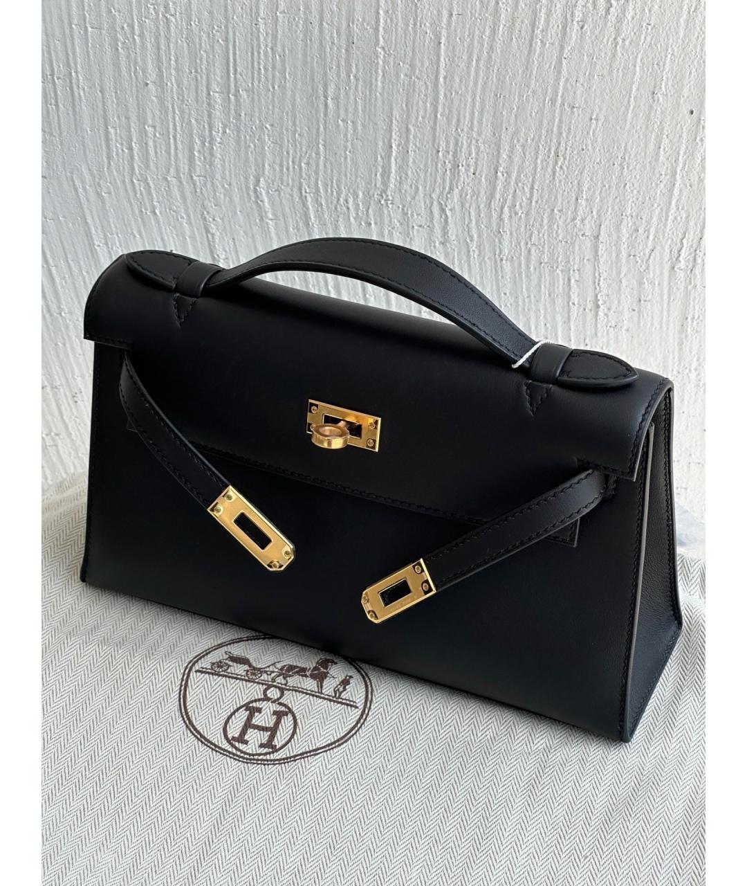 HERMES Черная кожаная сумка с короткими ручками, фото 9