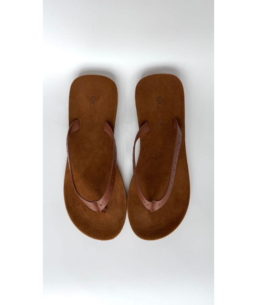 LORO PIANA Коричневые замшевые шлепанцы, фото 3