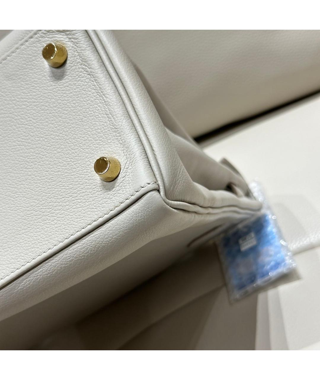 HERMES Белая кожаная сумка с короткими ручками, фото 7