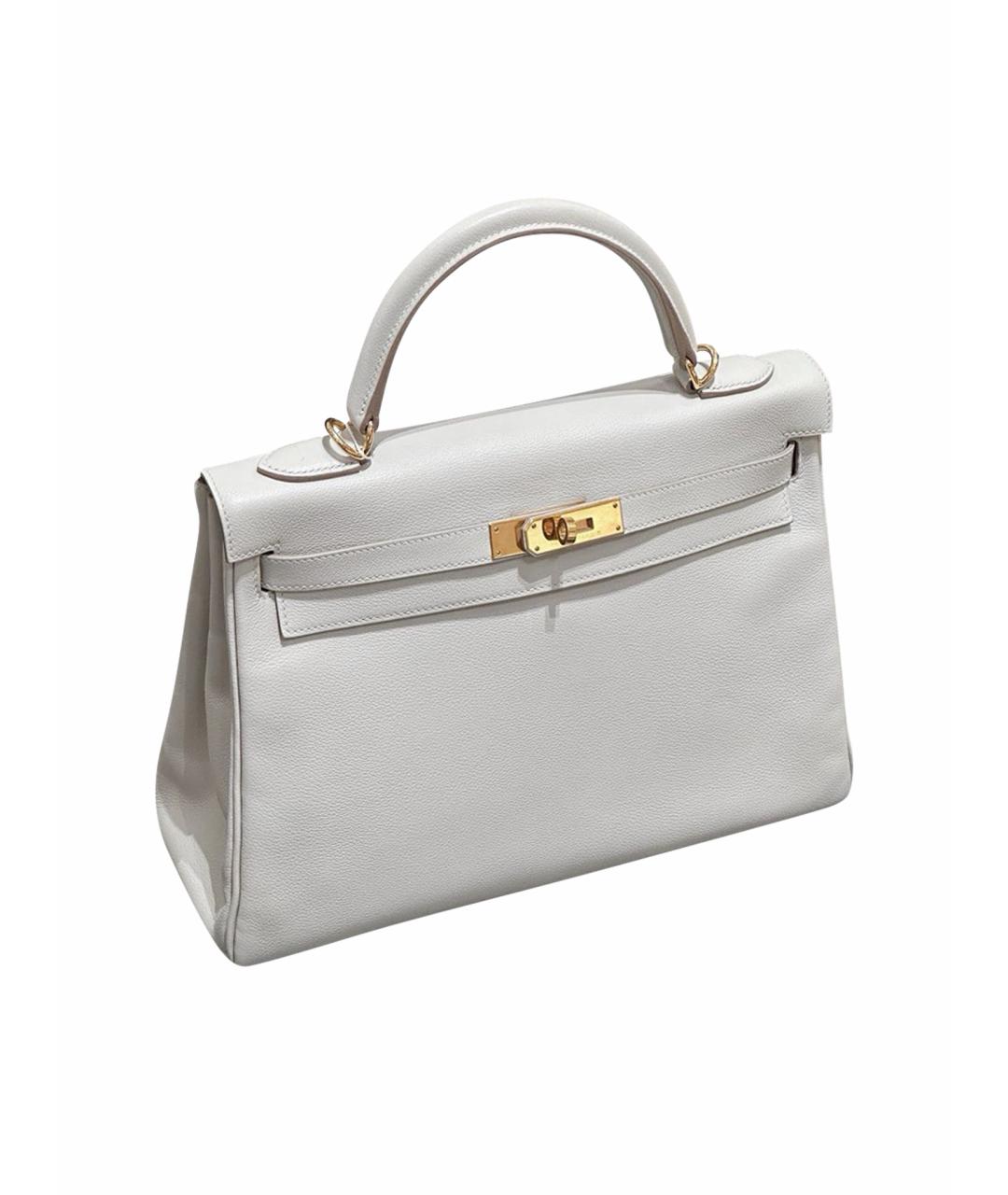 HERMES Белая кожаная сумка с короткими ручками, фото 1