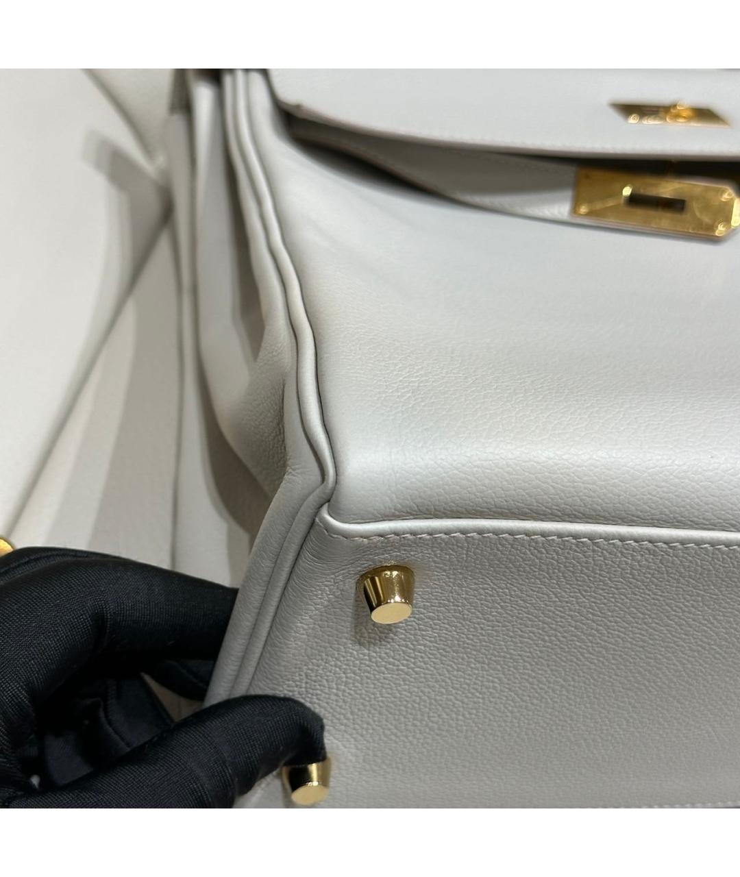 HERMES Белая кожаная сумка с короткими ручками, фото 8