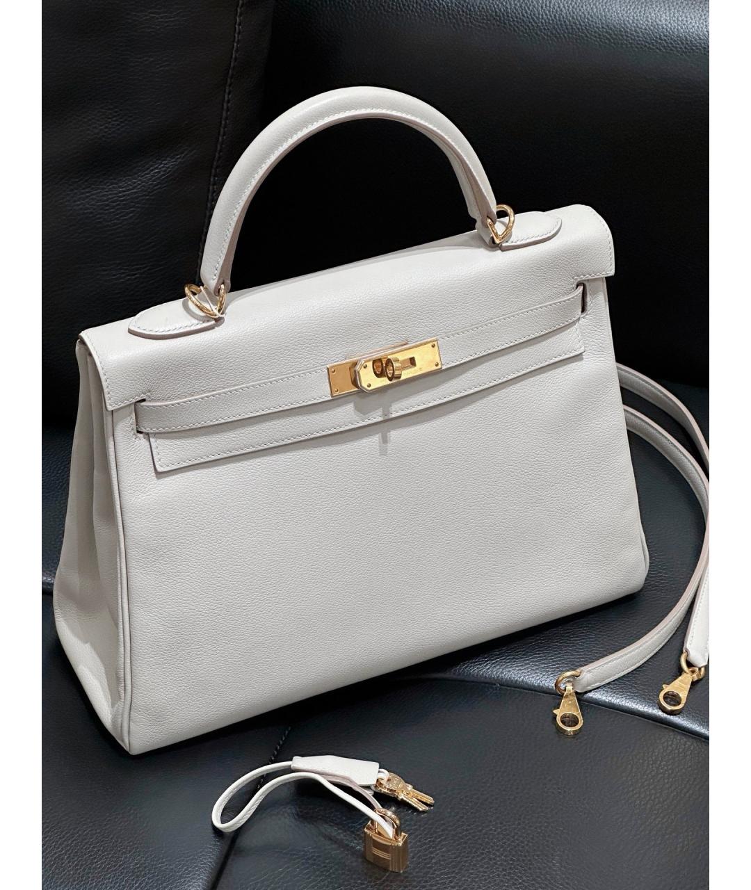 HERMES Белая кожаная сумка с короткими ручками, фото 10