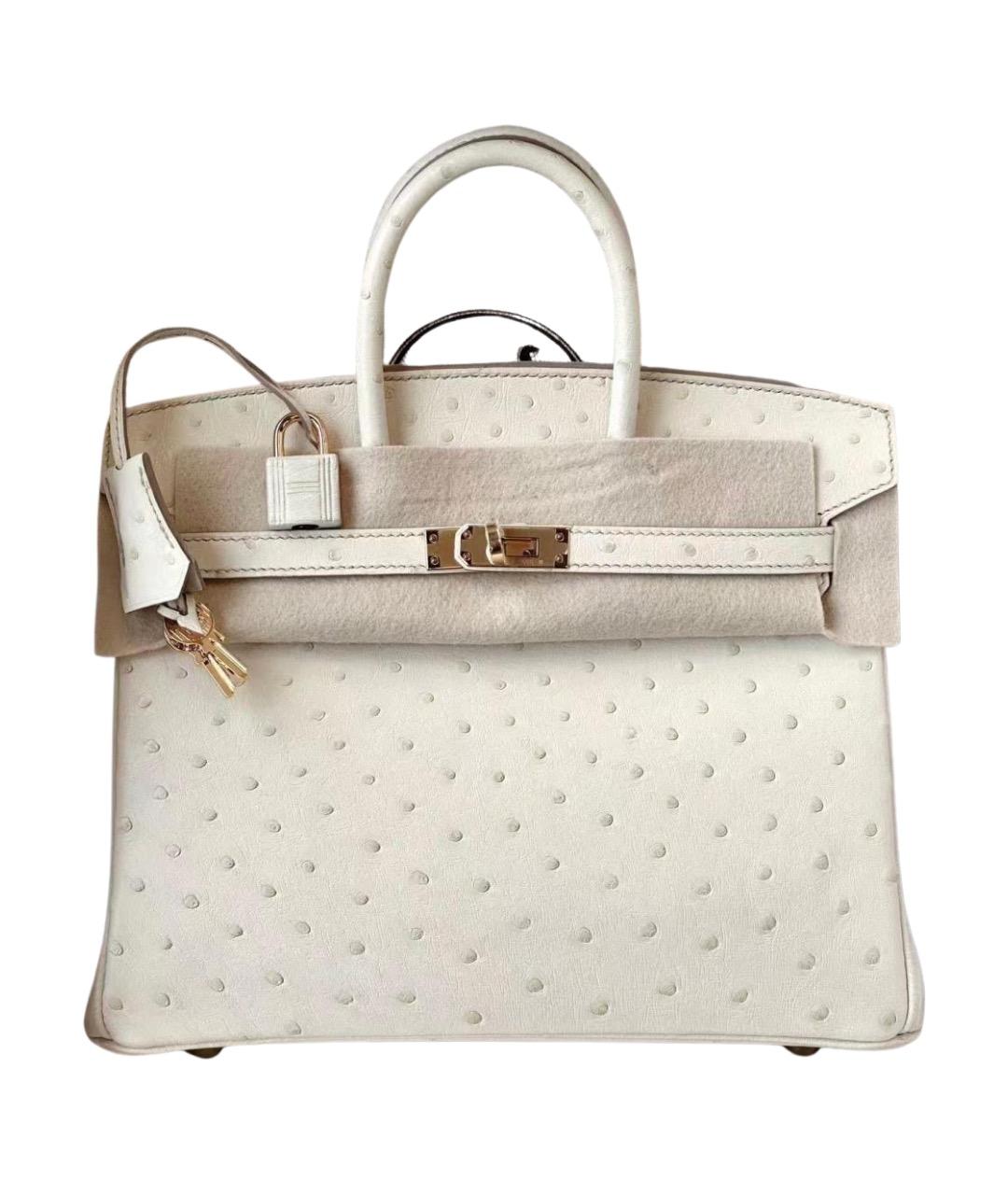 HERMES Белая сумка с короткими ручками из экзотической кожи, фото 1