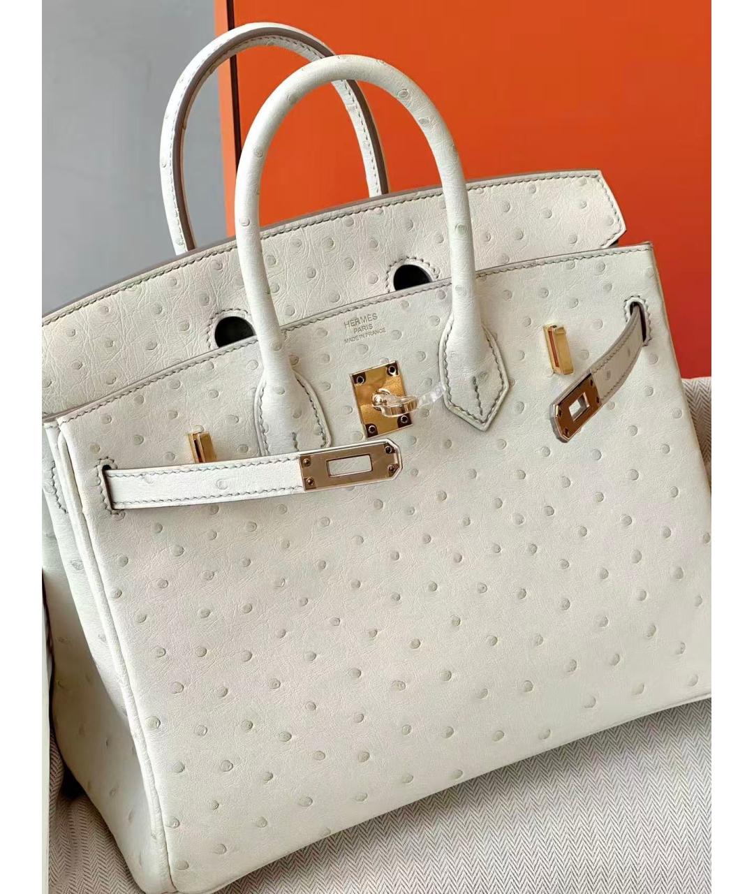 HERMES Белая сумка с короткими ручками из экзотической кожи, фото 3