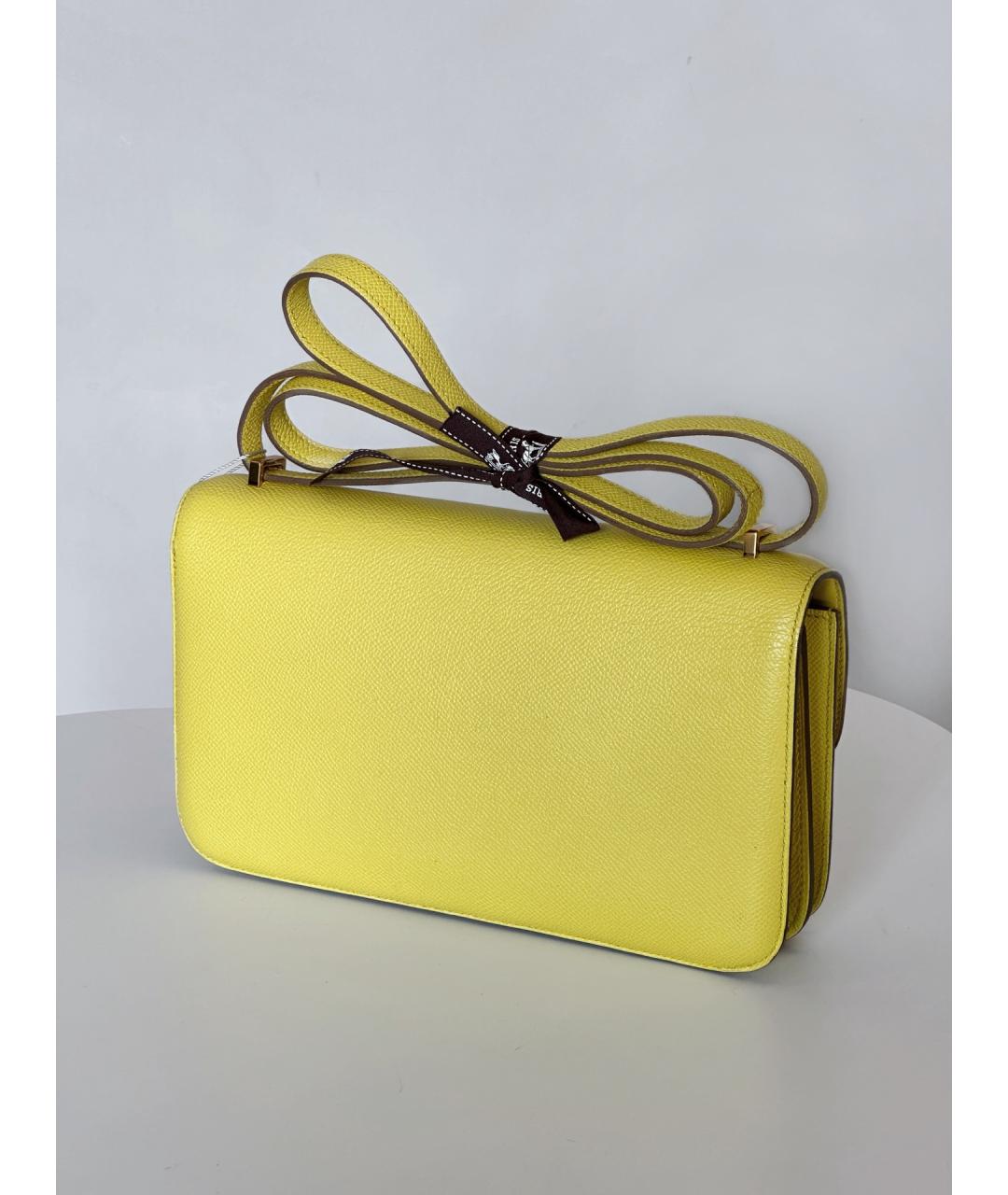 HERMES Желтая кожаная сумка через плечо, фото 3