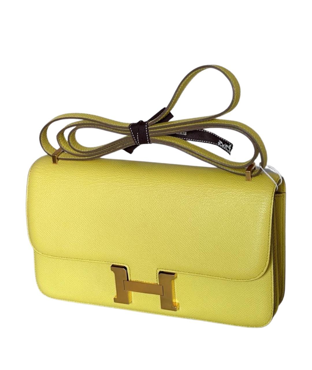 HERMES Желтая кожаная сумка через плечо, фото 1